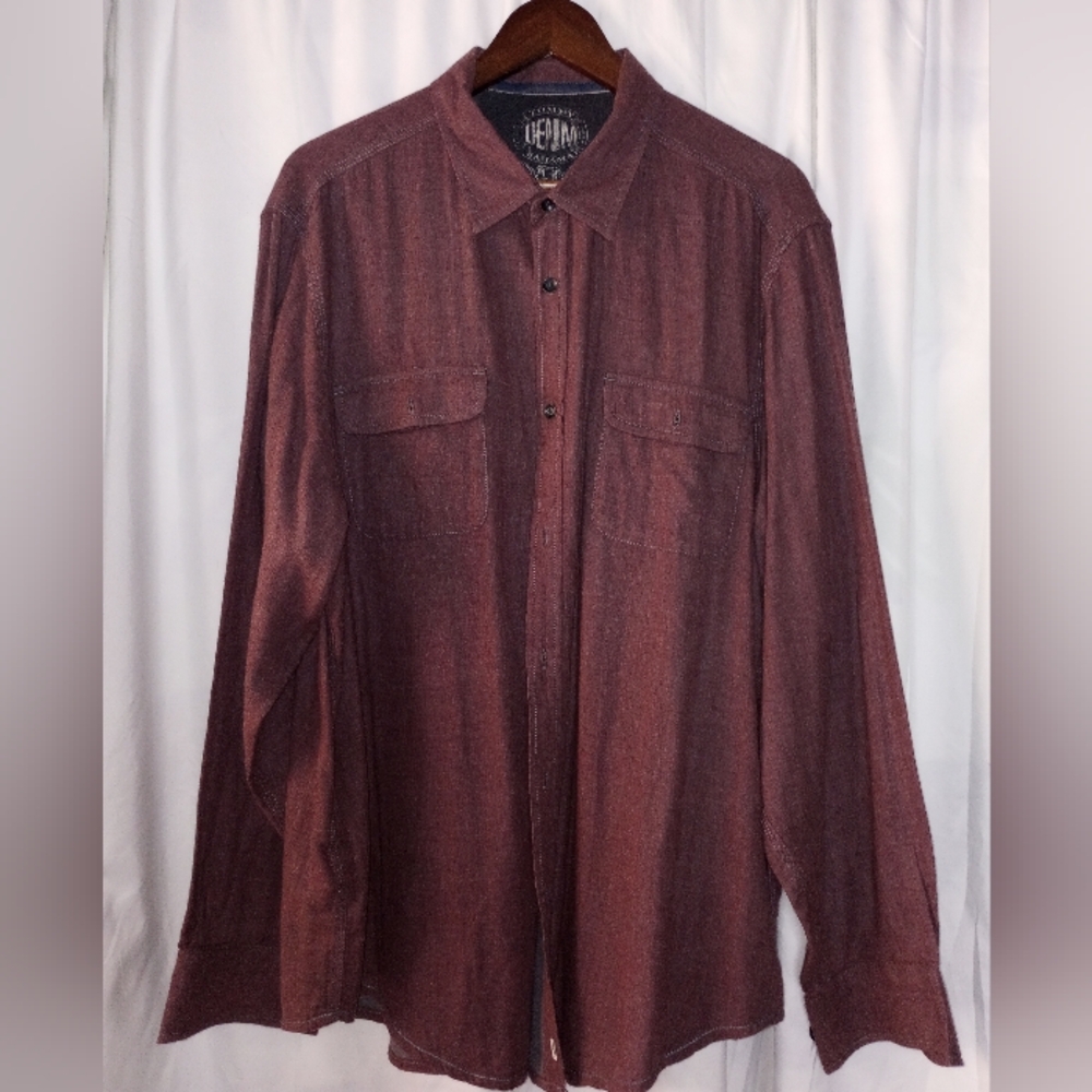 XL Tommy Bahama 100% Cotton Soft Heathered Maroon Button Up Shirt Gray Lined